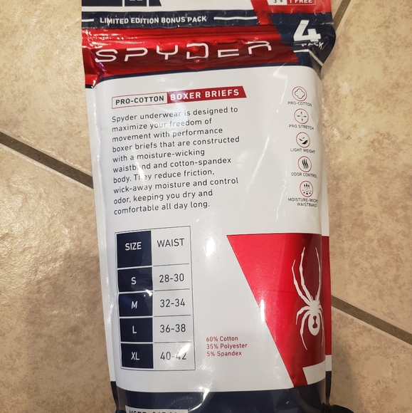 SPYDER pro cotton 4pack Multi Color Boxer Briefs XL - Picture 4 of 4